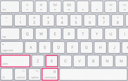 Google Docs strikethrough shortcut on a Mac keyboard: Command plus Shift plus X