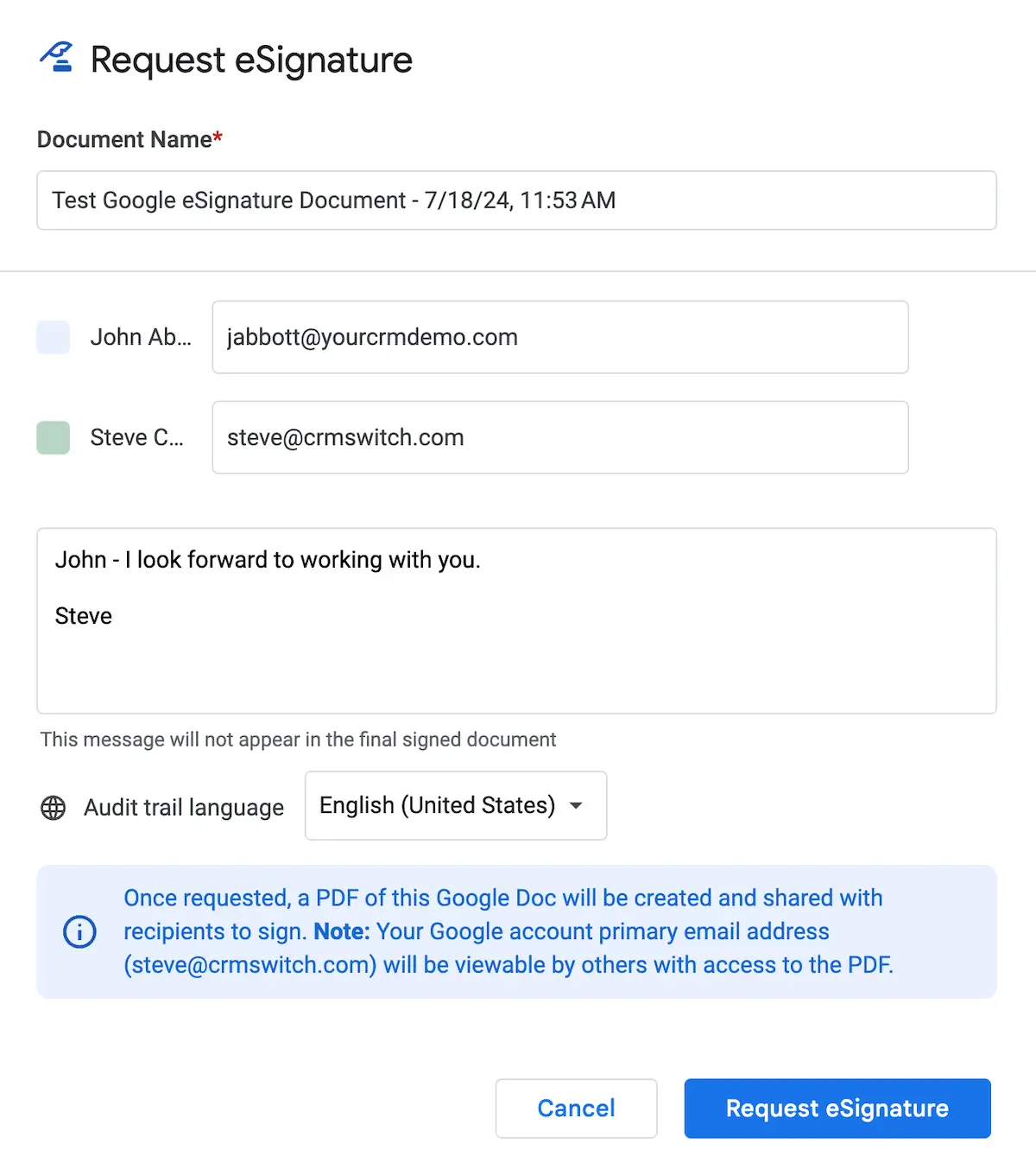 Request eSignature