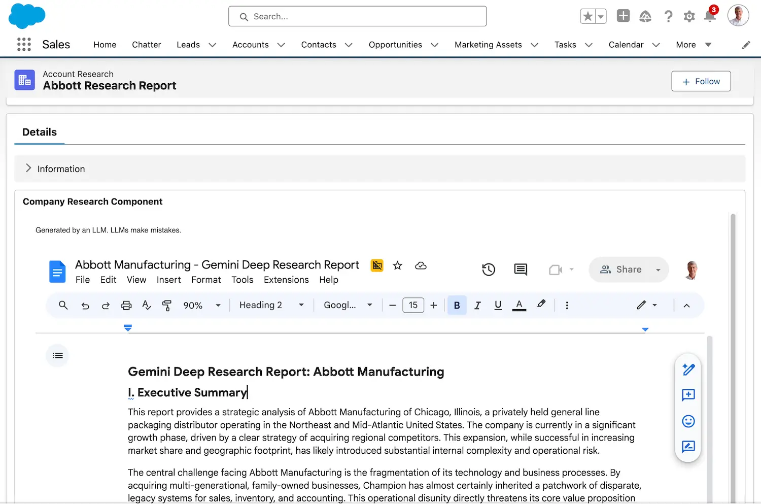 Google Gemini Company Deep Research in Salesforce
