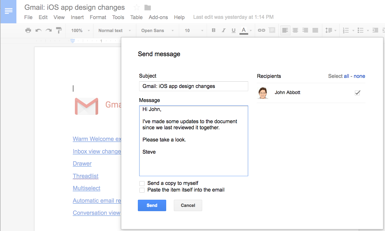 Google Docs: Email Collaborators