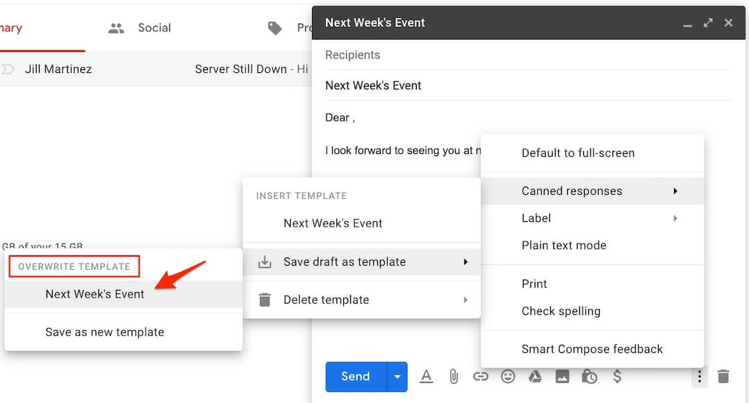 Gmail Canned Responses Overwrite Template
