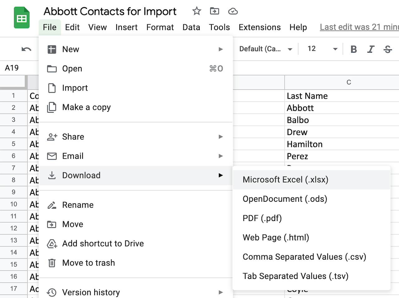 Convert a Google Sheet to Excel