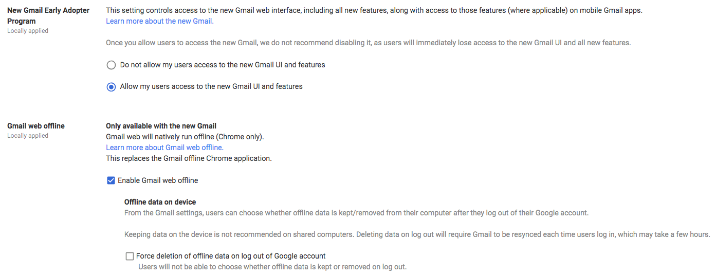 Google Workspace Administration for Gmail Offline