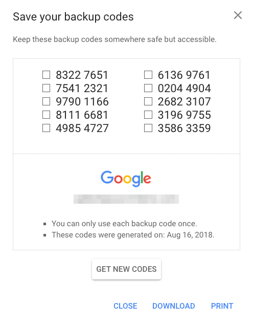 Google Backup Codes