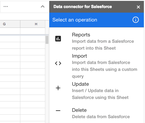 Google Sheets Data connector for Salesforce