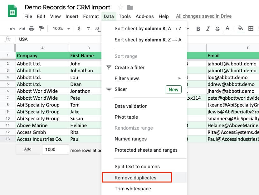 Google Sheets Remove Duplicates