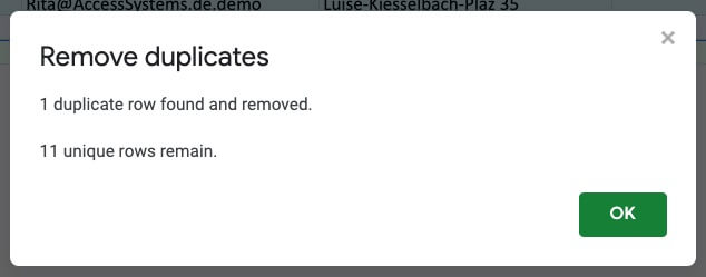 Google Sheets: Remove Duplicates Results