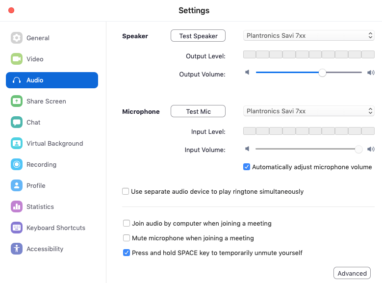 Zoom Audio Options