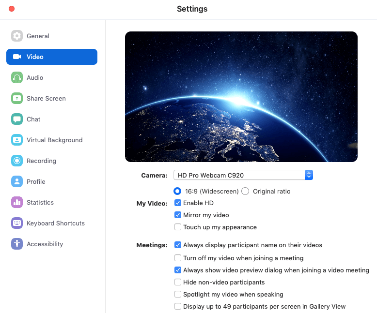 Zoom Video Options