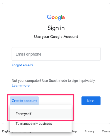 Create Google Account For Myself