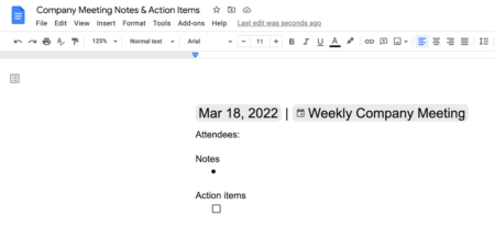 Google Doc Calendar Event Chip