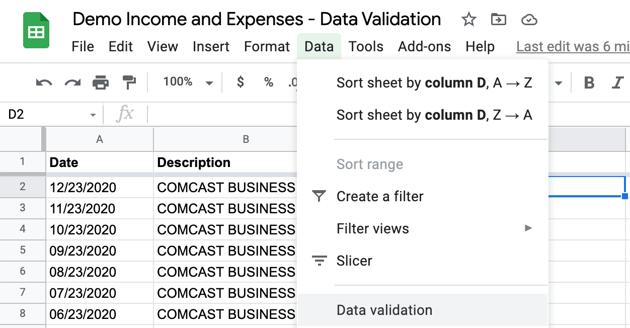 Validation Menu