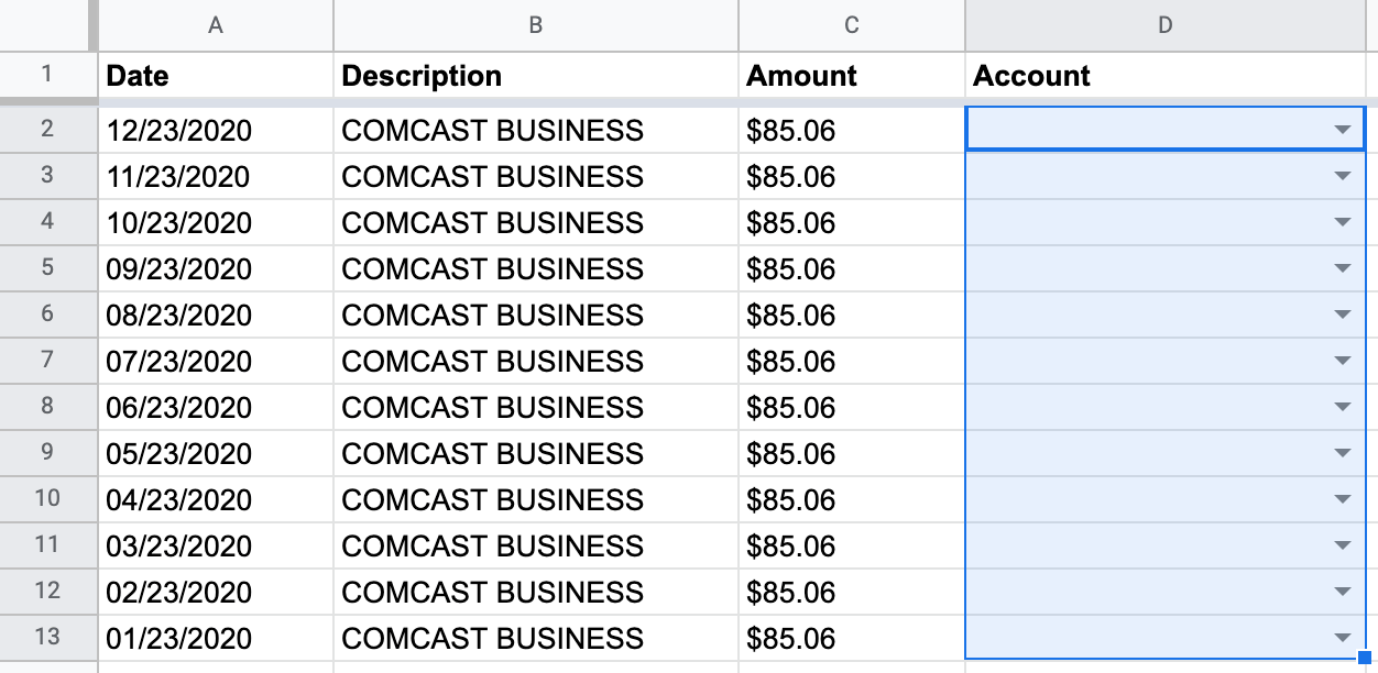 Copy Down Drop Down Cell