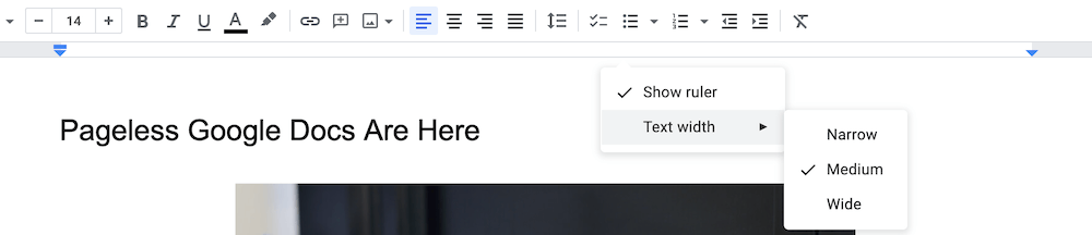 Pageless Docs Ruler & Width Options