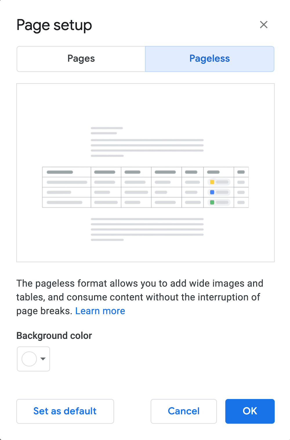 Pageless Google Docs Page Setup