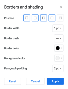 Google Docs Paragraph Borders and Shading