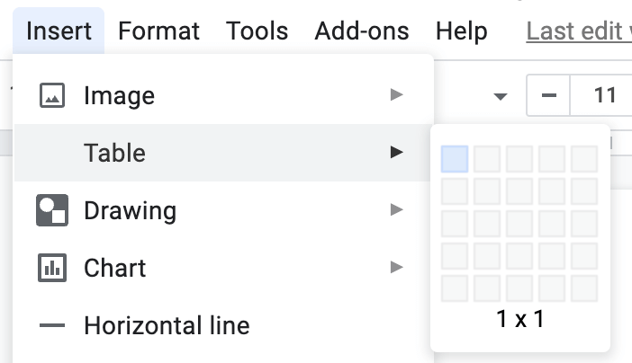 Insert 1 x 1 Table in Google Doc