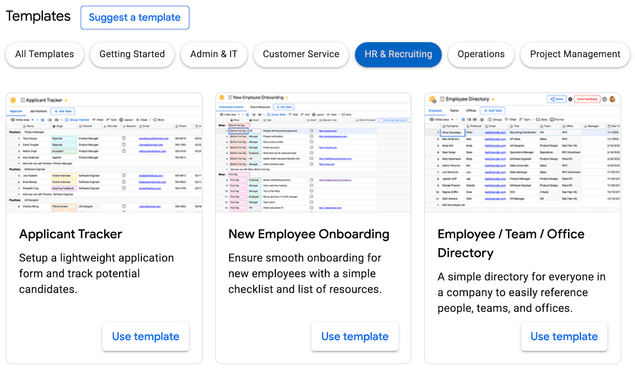 Google Tables - HR & Recruiting Templates