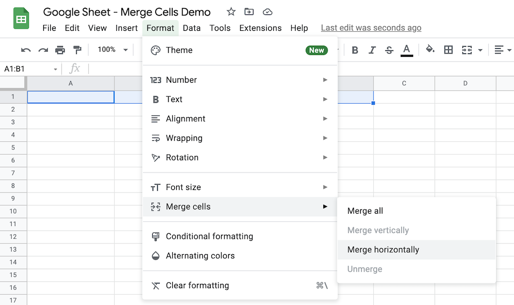 Google Sheets Merge Cells Horizontally