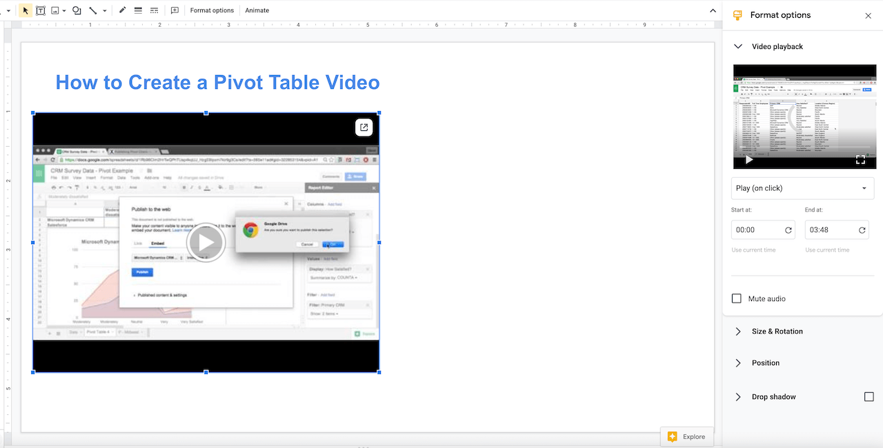 Reposition inserted Google Drive video