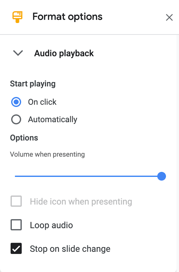 Google Slides Audio Format Options