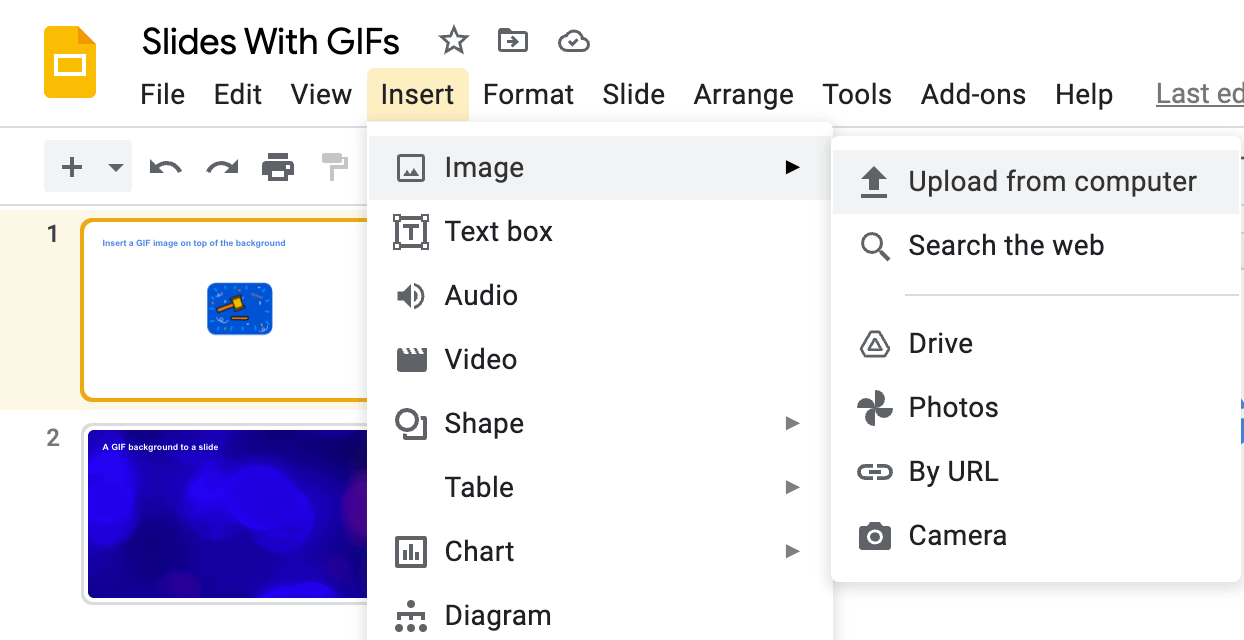 How to add a gif to Slides 