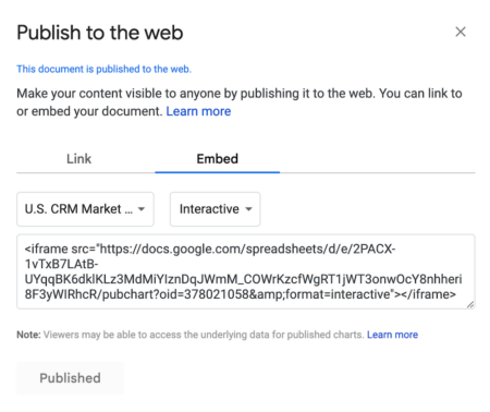 Publish Google Sheets to the Web