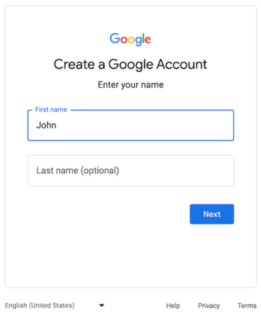 create a google account without email