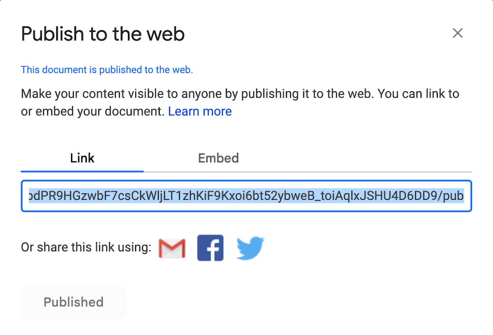 Publish Google Doc to Web