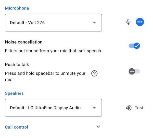 Google Meet Audio Options