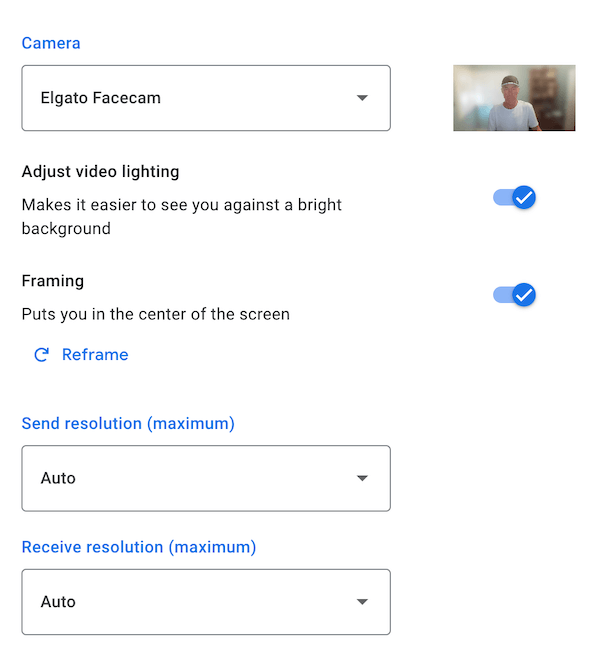 Google Meet Video Settings