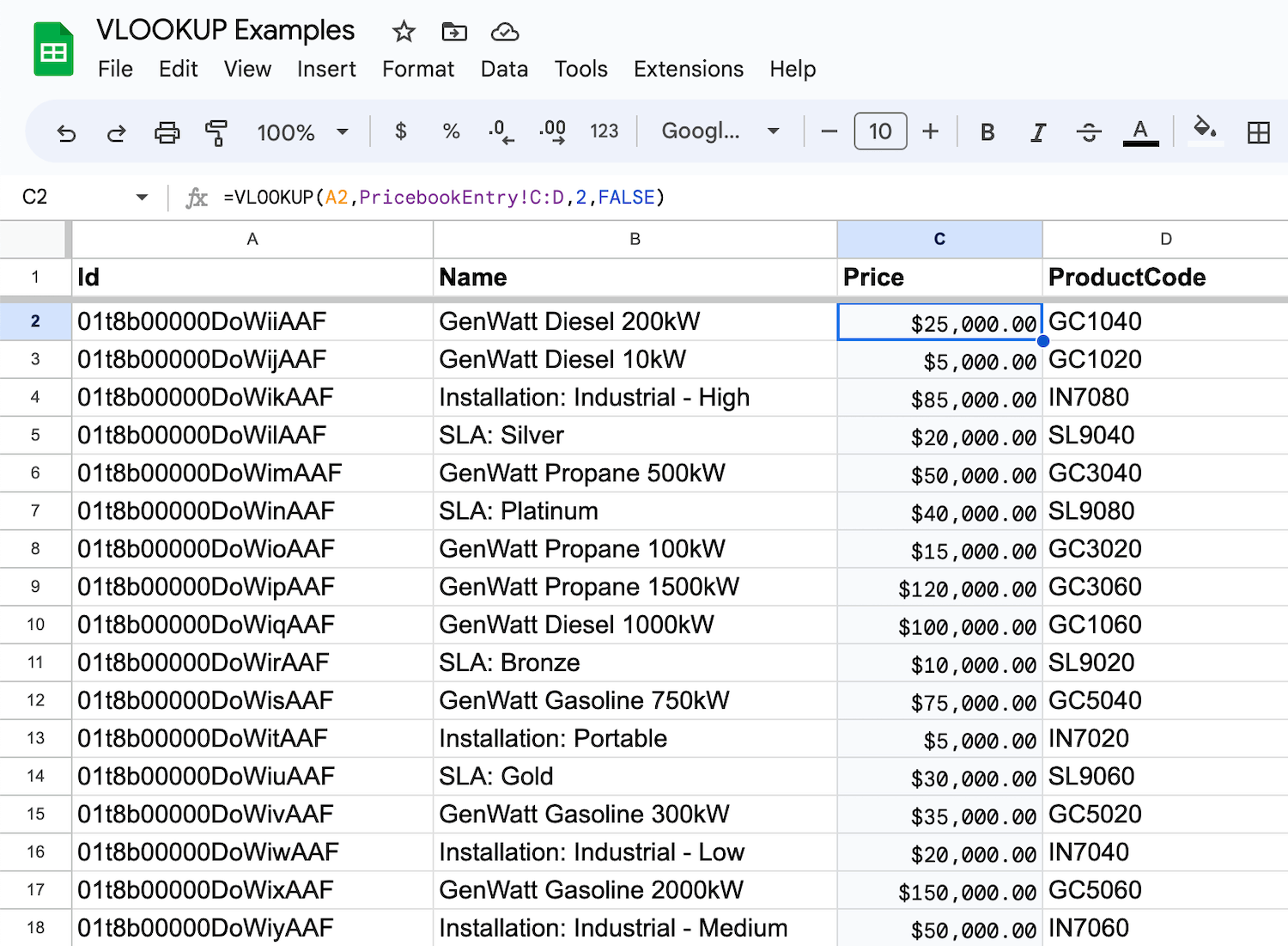 VLOOKUP Example - Products