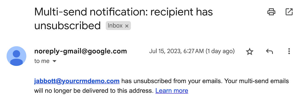 Multi-send unsubscribe notification