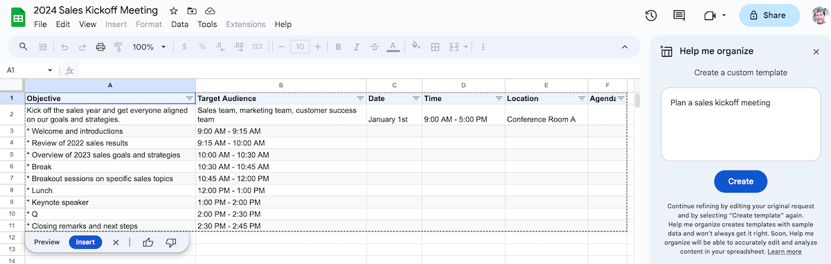 Google Sheets - Help me organize