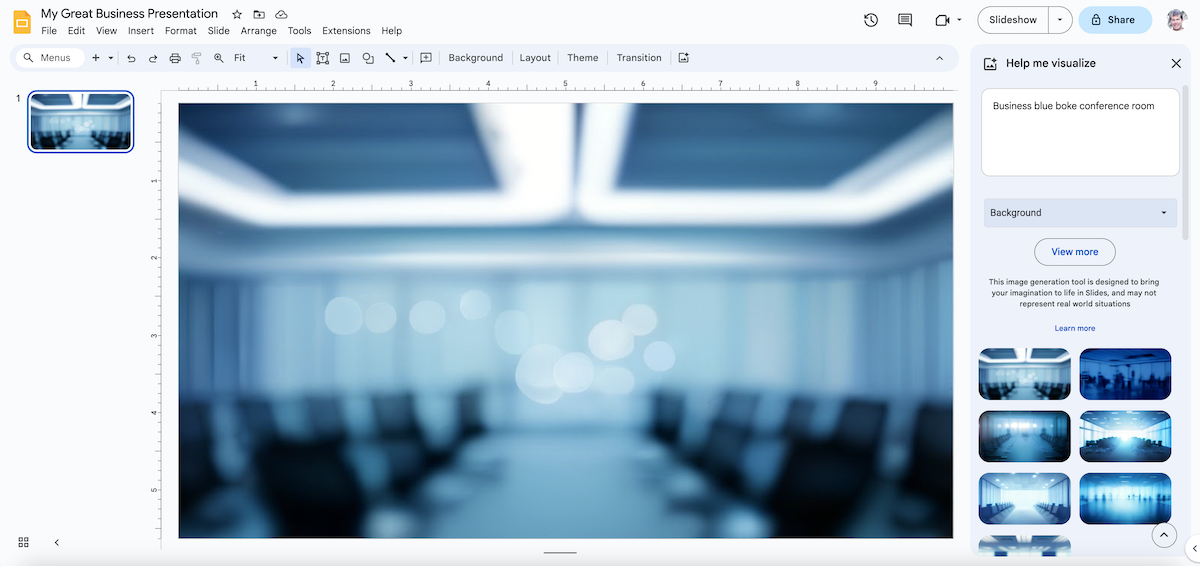 Google Slides 'Help me visualize'