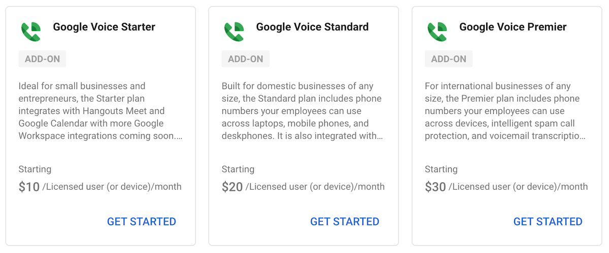 Google Voice Plans in Google Workspace Admin