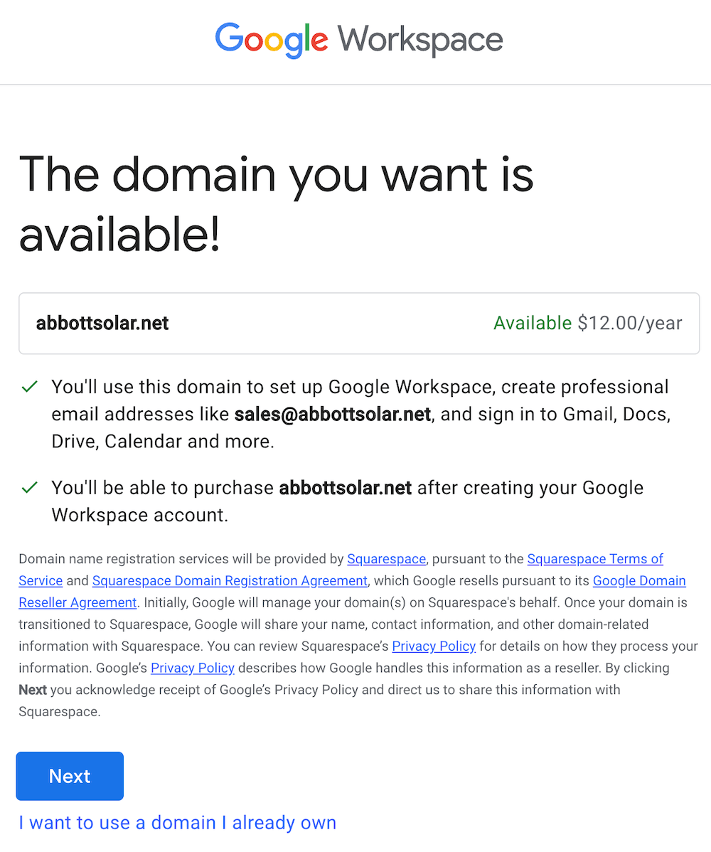 Google Workspace - Request a Domain