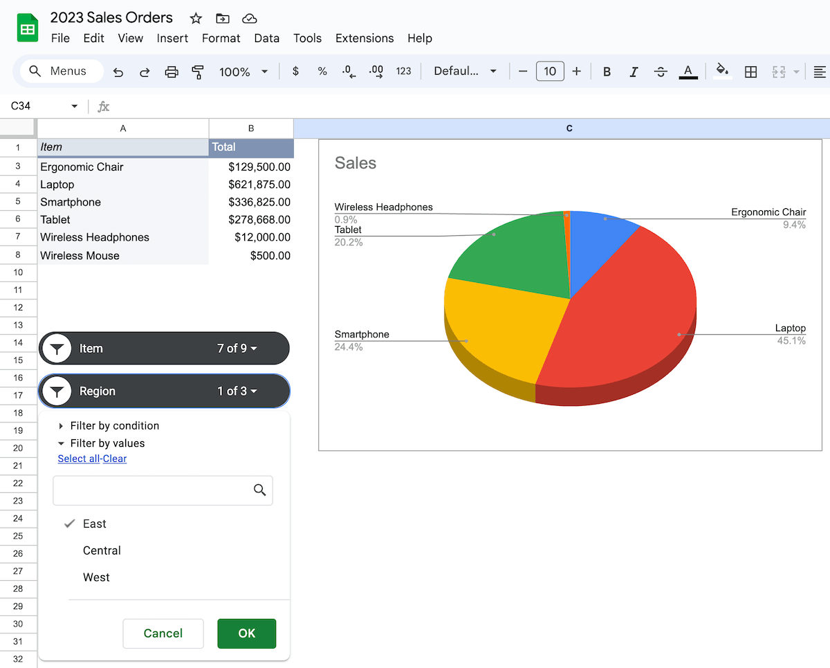 Slicer Example in Google Sheets
