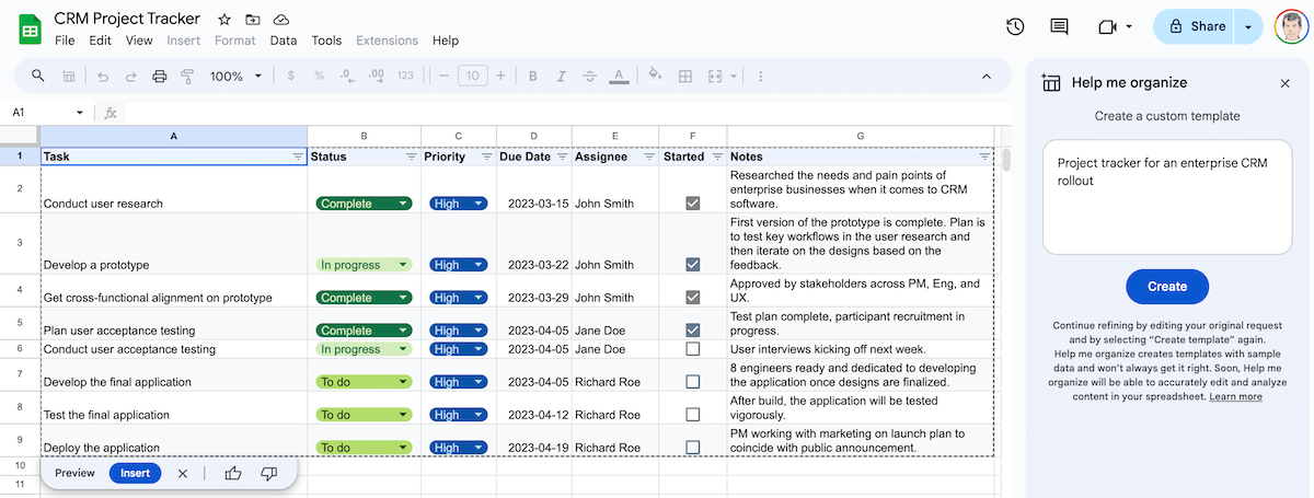 Duet AI Help Me Organize