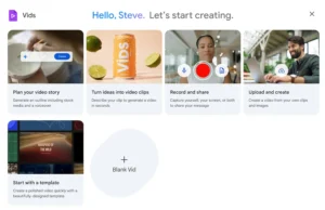 Google Vids Start Screen